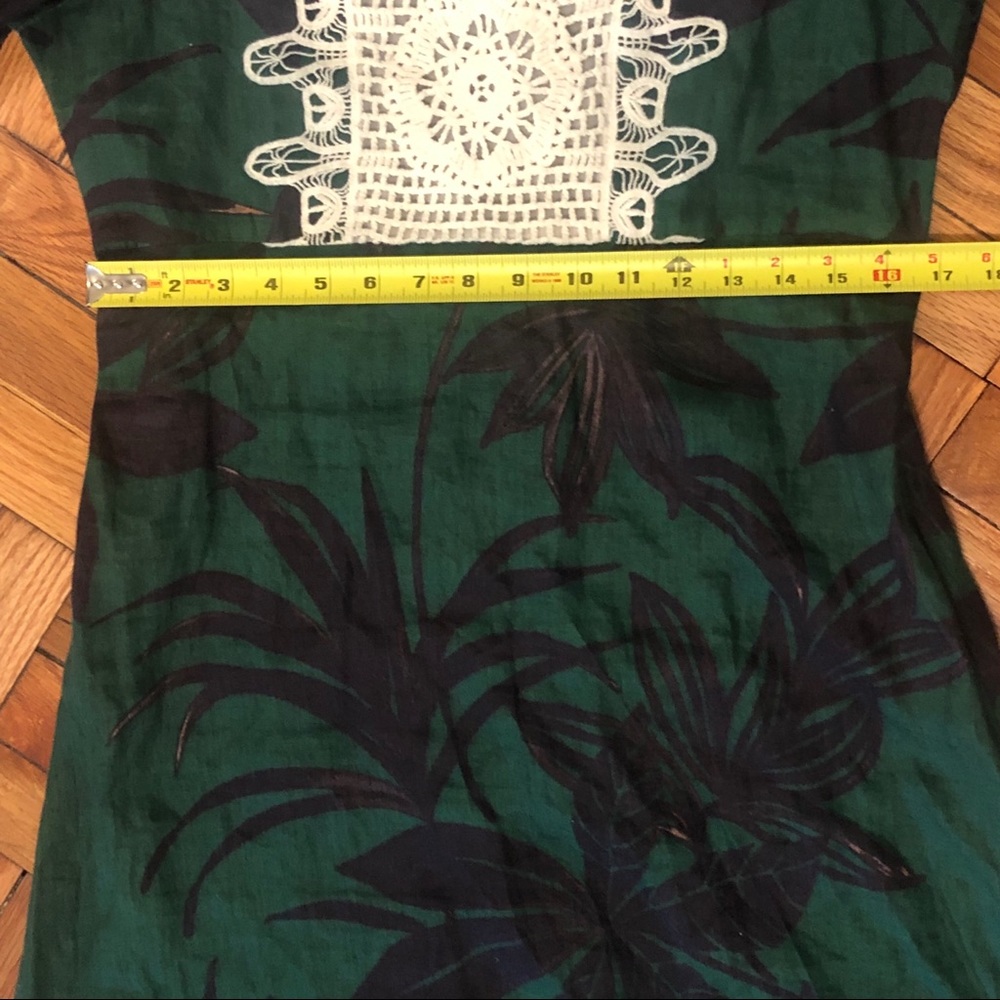 Zara Long Sleeve Leaf Print Crochet Linen Dress - Picture 5 of 9